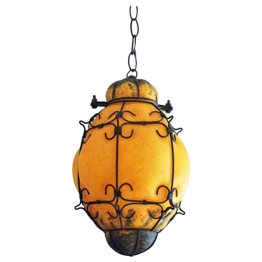 Murano Handcrafted Colored Glass Wrought Iron Pendant or Lantern, Venice, Italy