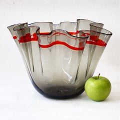 Murano Handkerchief Bowl with Red Band by Oggetti -- circa 1980s -- 14" x 17"