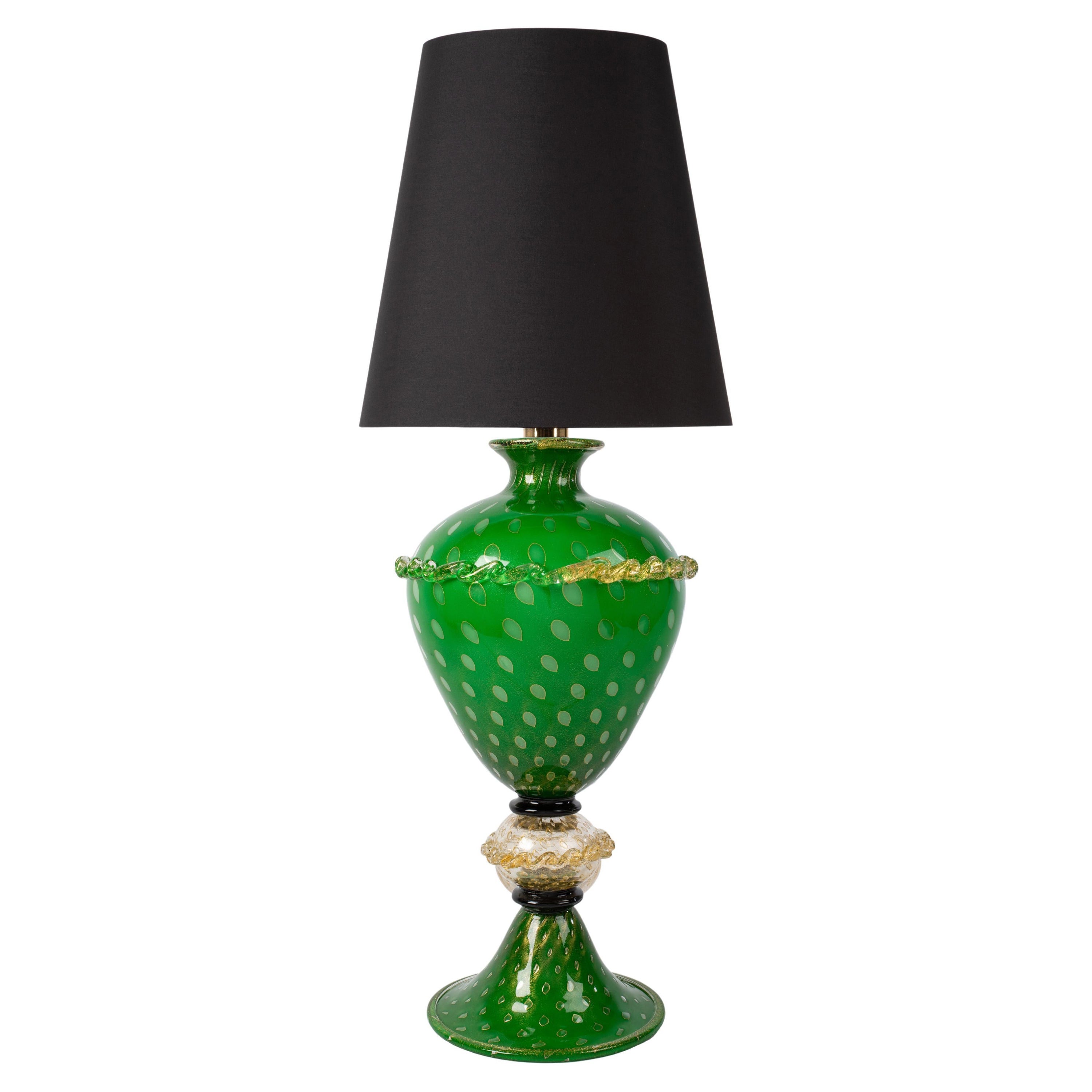 Murano Handmade Art Glass Table Lamp, Grande Mela, 24k Gold Leaf For Sale