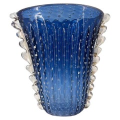 Murano Handmade Glass Art Vase Turquoise Balloton 24kt Gold Leaf