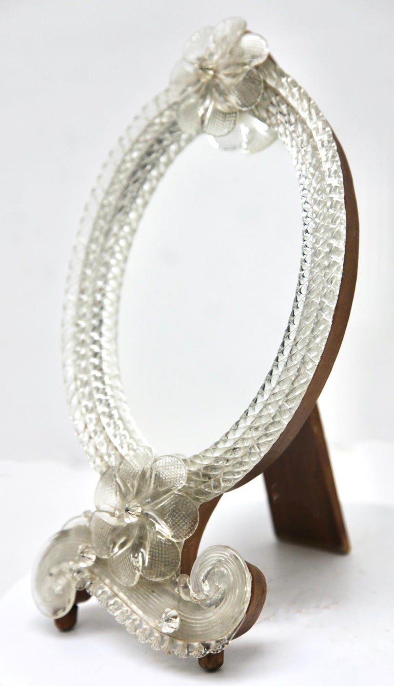 Murano Handmade Mirror for Dressing Table or Wall Mount with Wooden