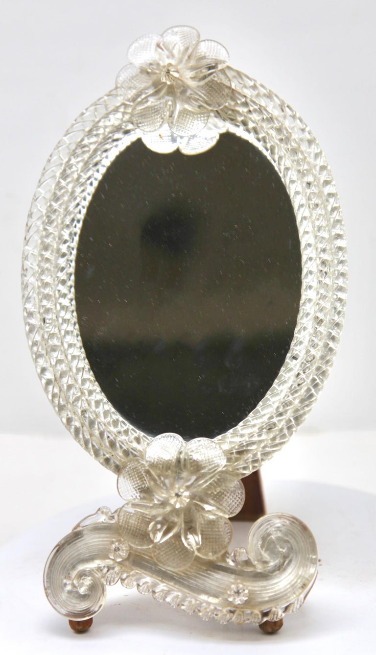 Murano Handmade Mirror for Dressing Table or Wall Mount with Wooden