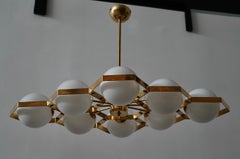 Murano Hexagonal White Glass and Brass Mid-century Chandelier and Pendant, 2020
