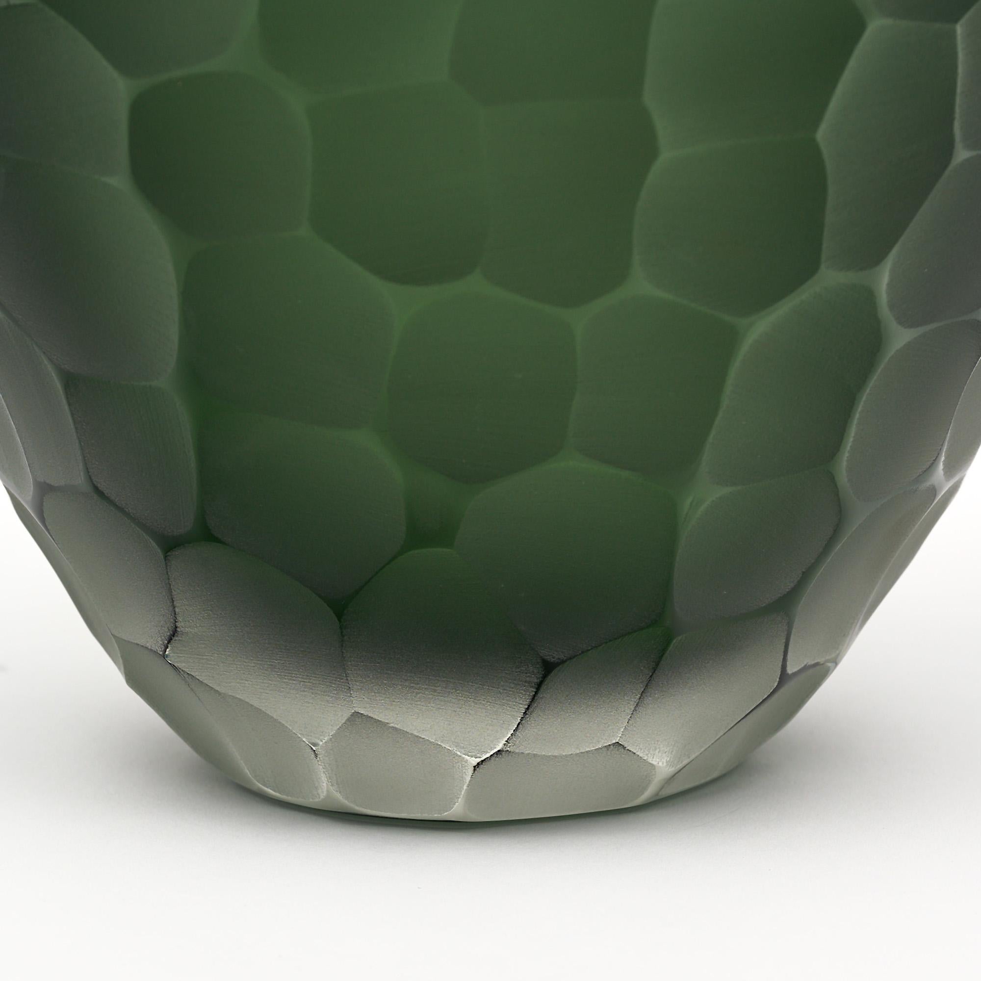 Murano Hunter Green Glass Hammered Vase For Sale 1