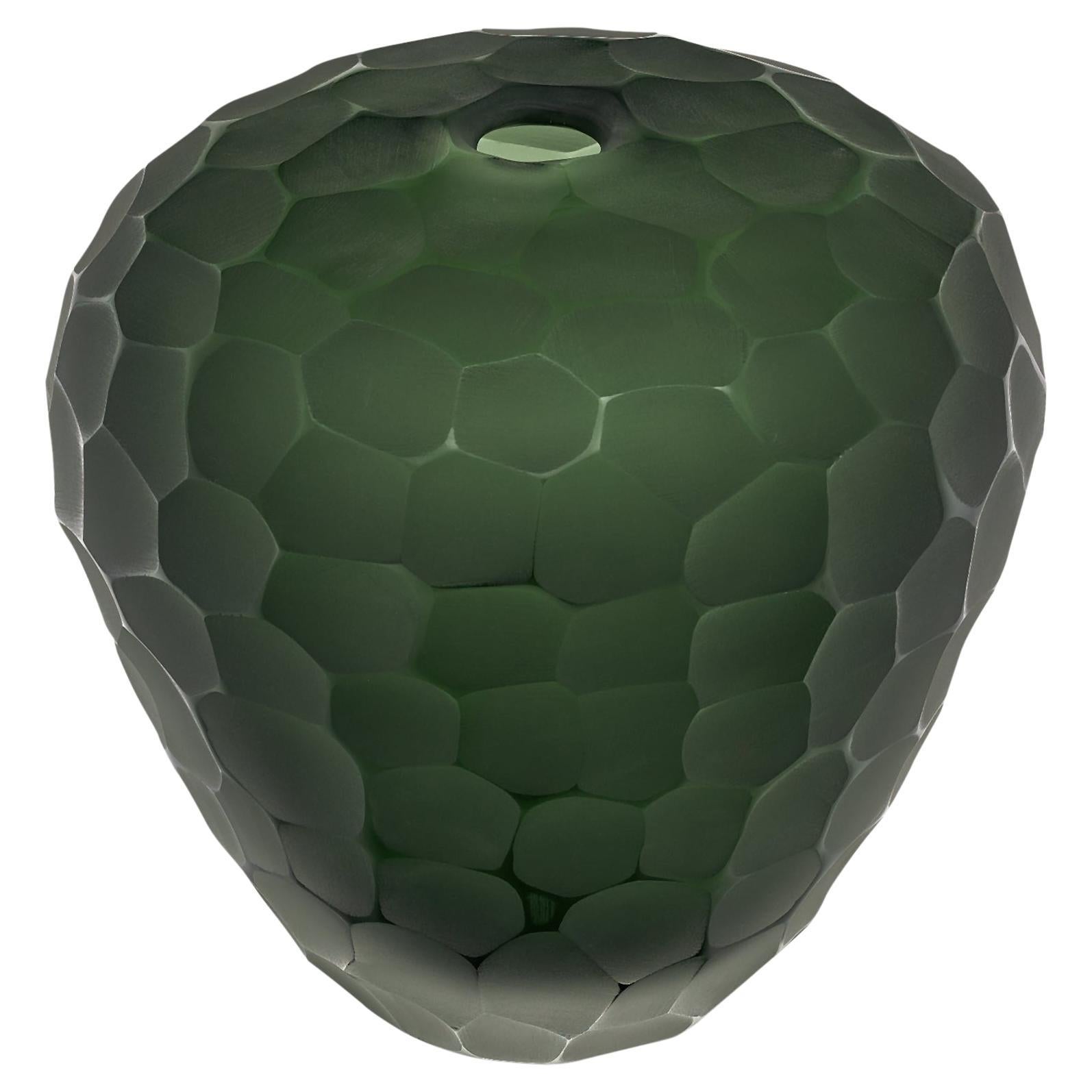 Murano Hunter Green Glass Hammered Vase