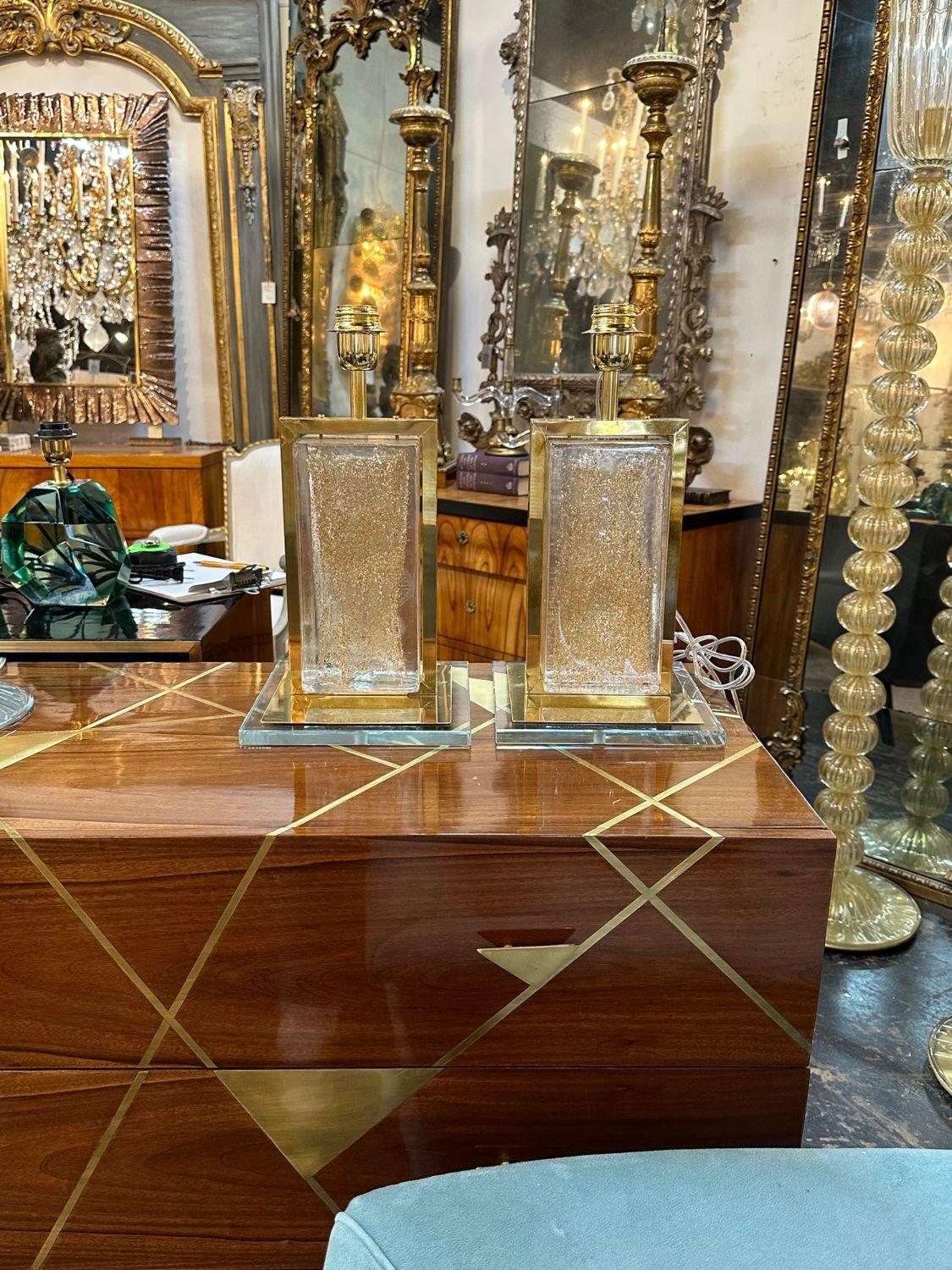 Great pair of modern Murano glass and brass 