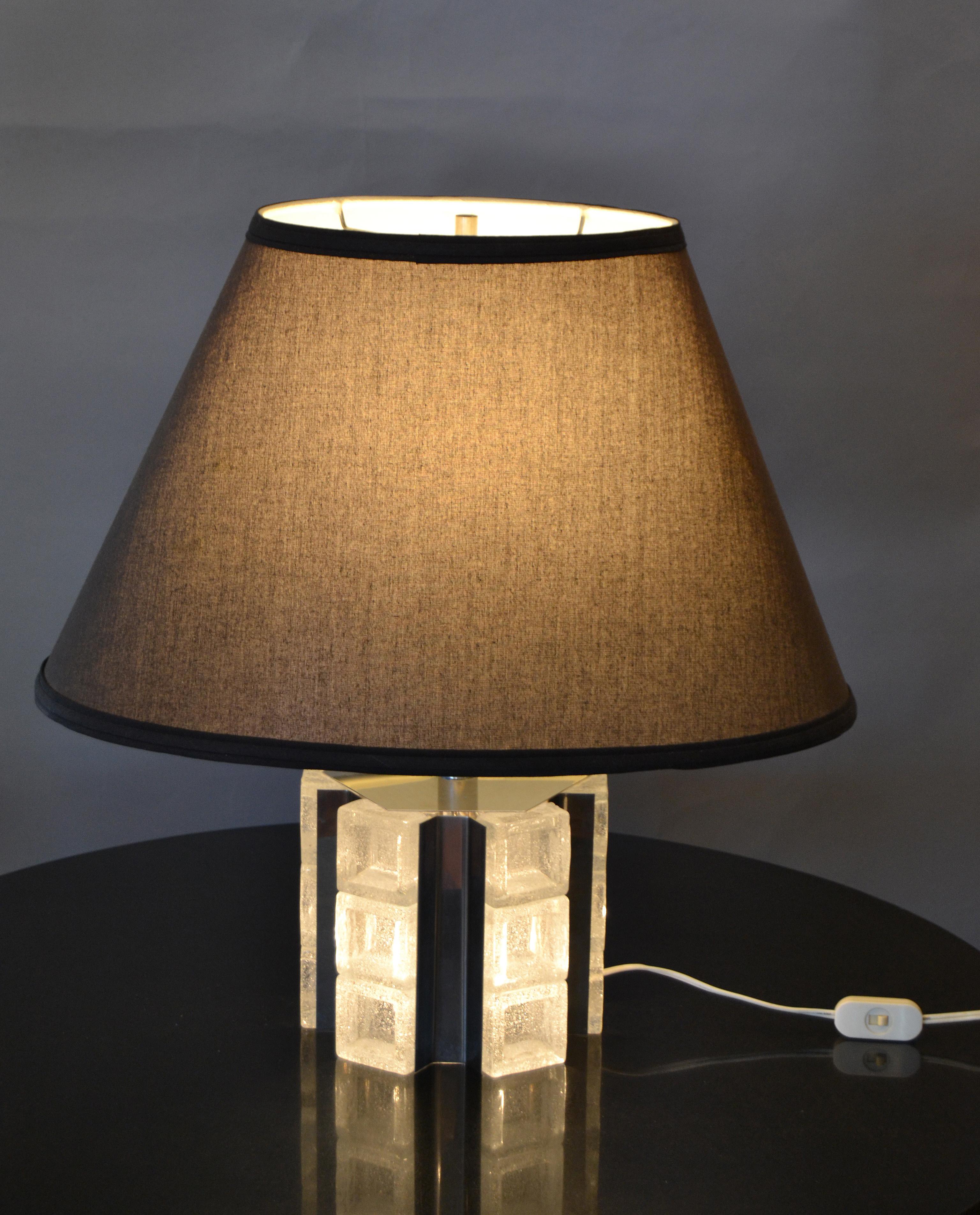 20th Century Murano Ice Glass and Chrome Dual Table Lamp by Mazzega