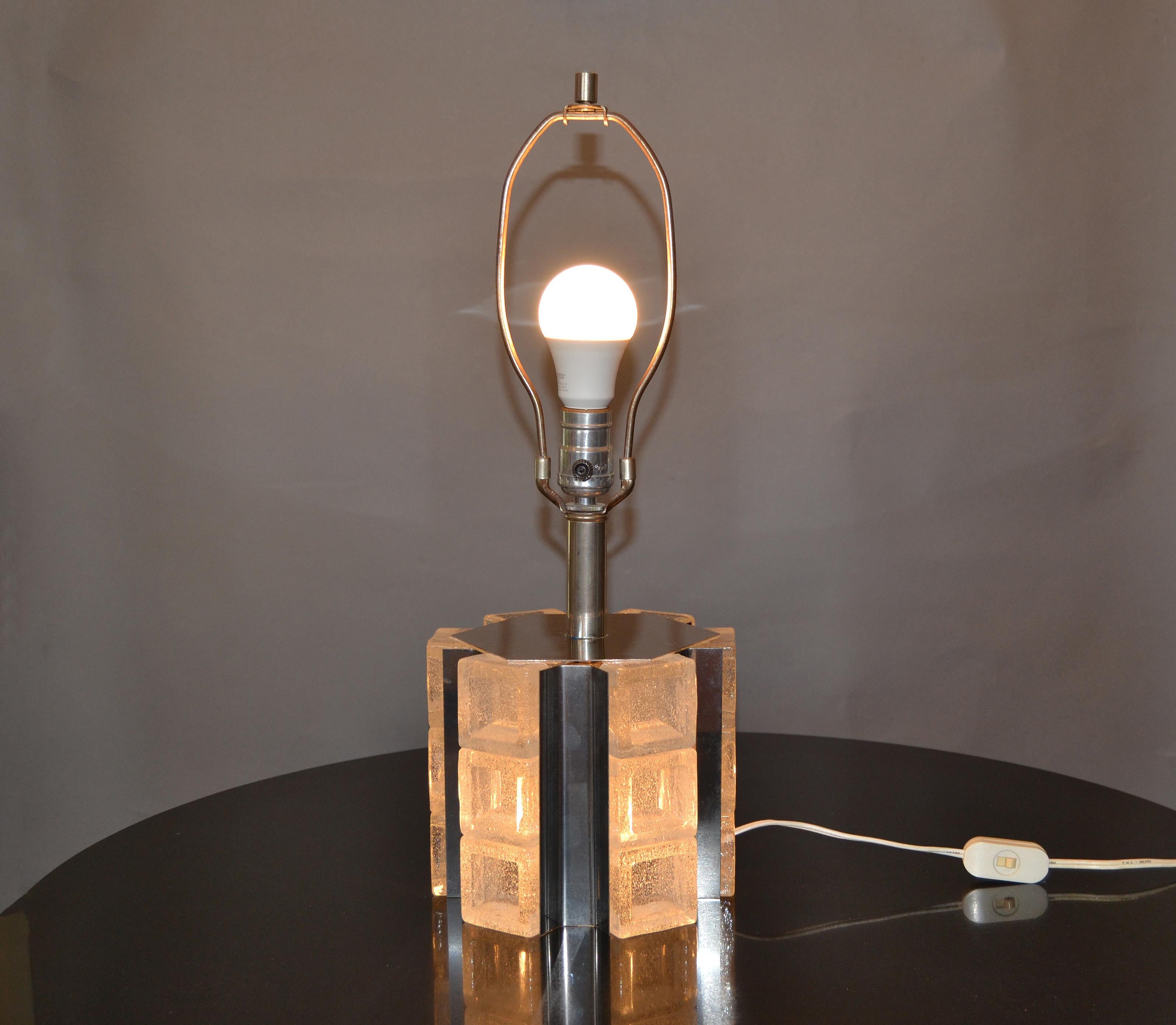 Murano Ice Glass and Chrome Dual Table Lamp by Mazzega 2