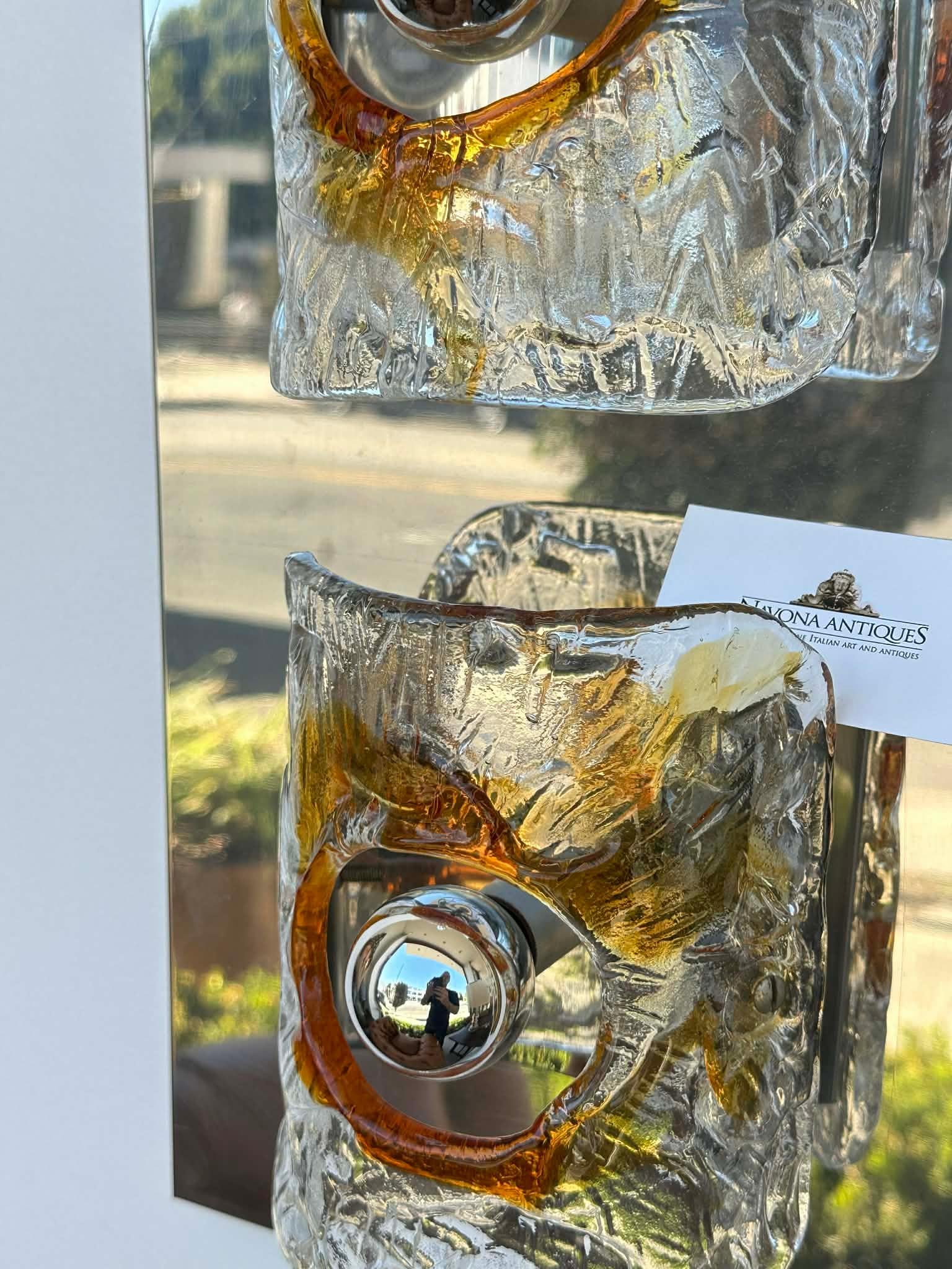 Apliques de cristal helado de Murano y cromo de Mazzega Vidrio artístico en venta