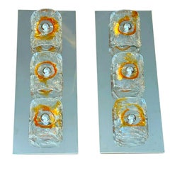 Murano ice glass and chrome wall light sconces by Mazzega