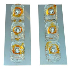 Murano ice glass and chrome wall light sconces by Mazzega