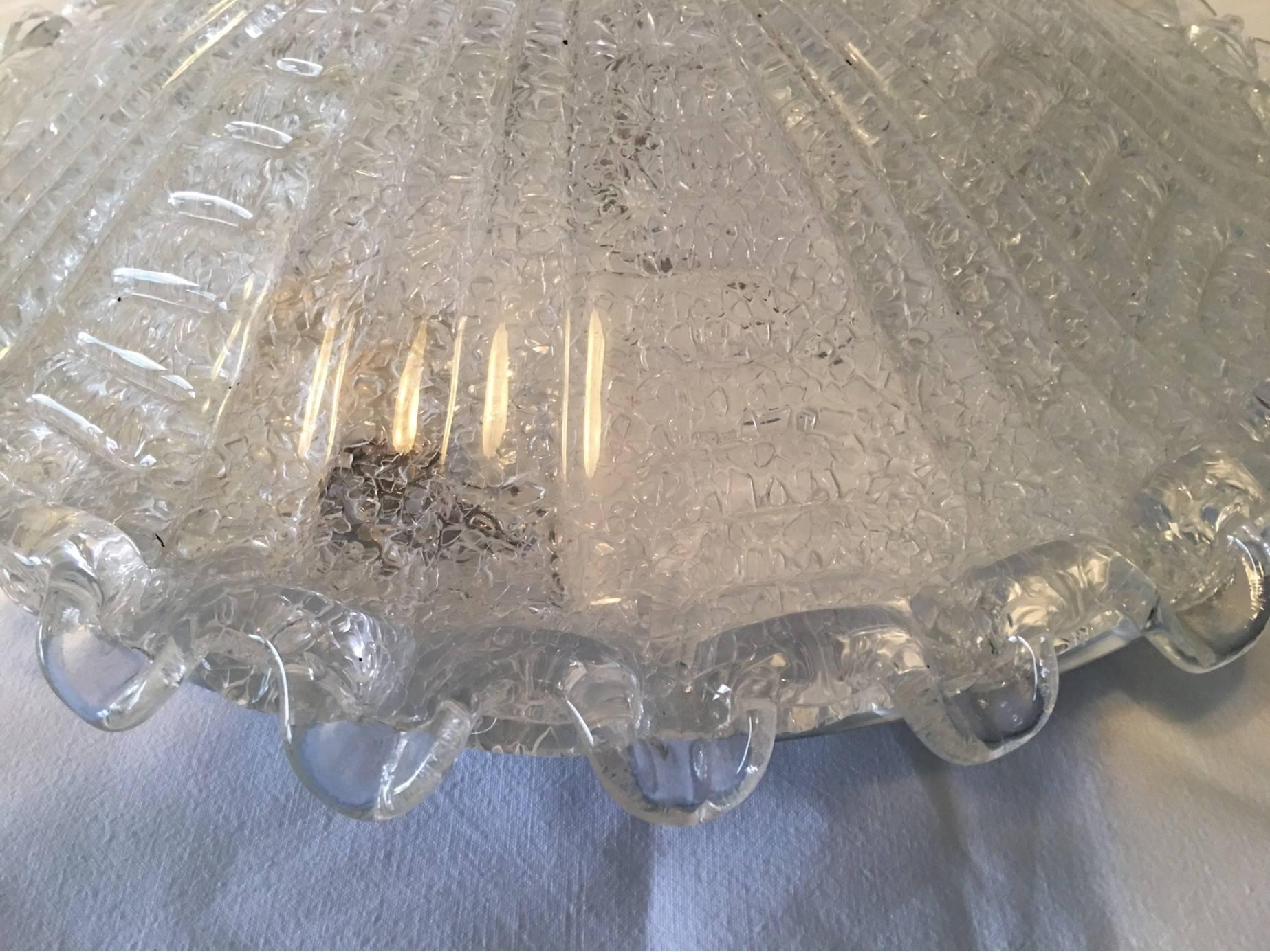 Italian Murano Ice Glass Flush Mount Lamp