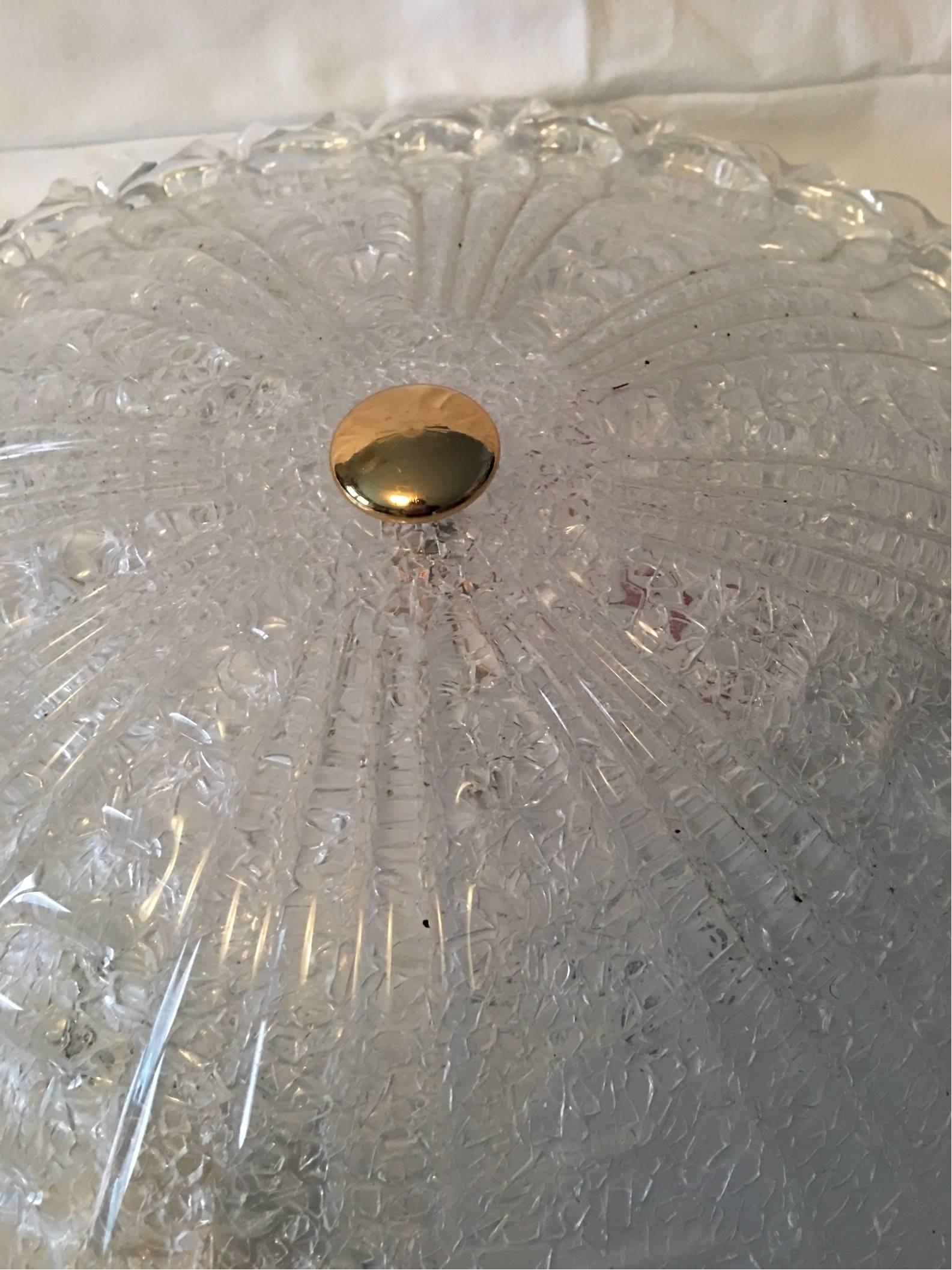 Murano Ice Glass Flush Mount Lamp In Good Condition In Frisco, TX