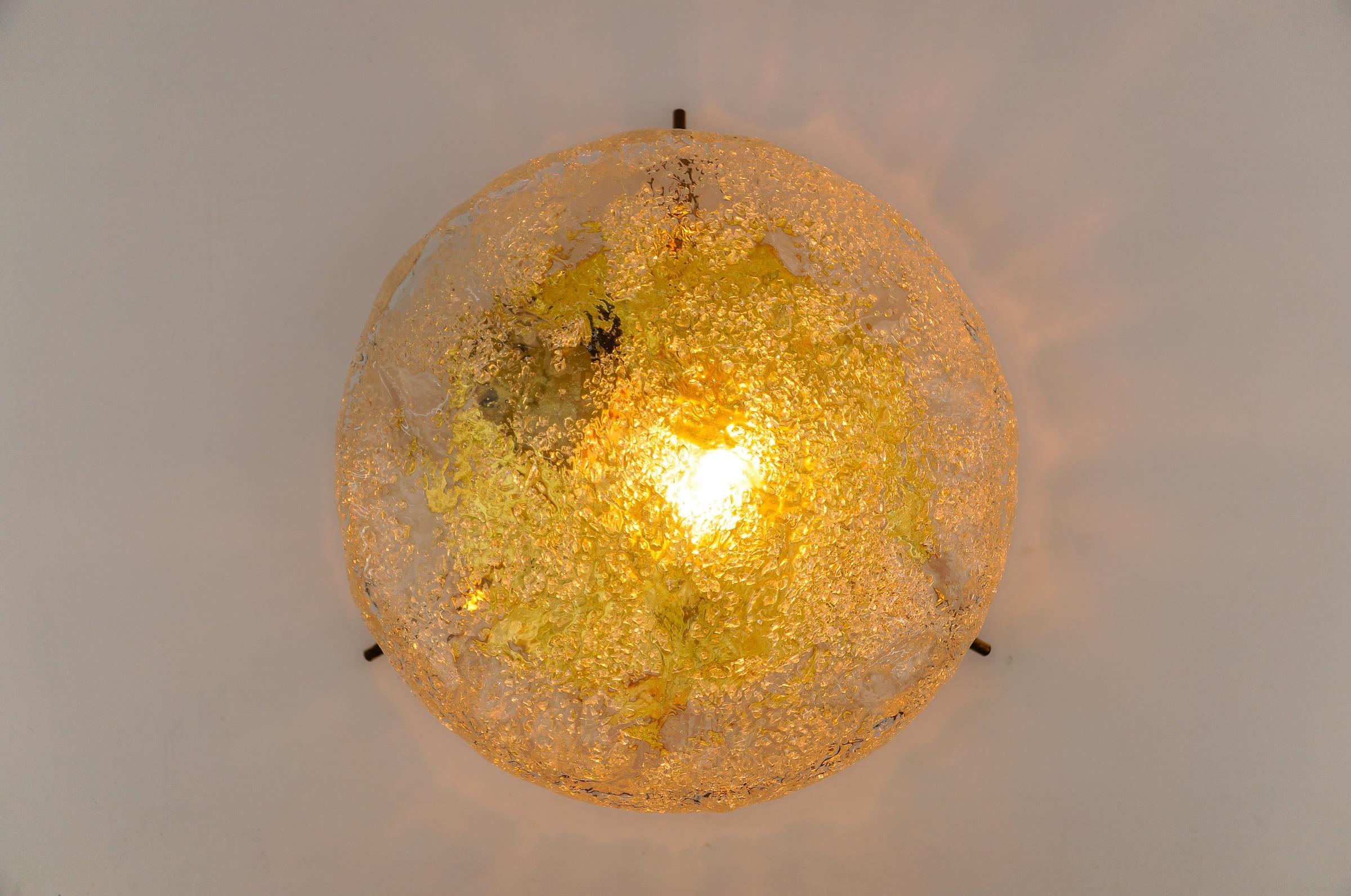 Murano Ice Glass Flush Mount Sconce, Italy, 1960s For Sale 3