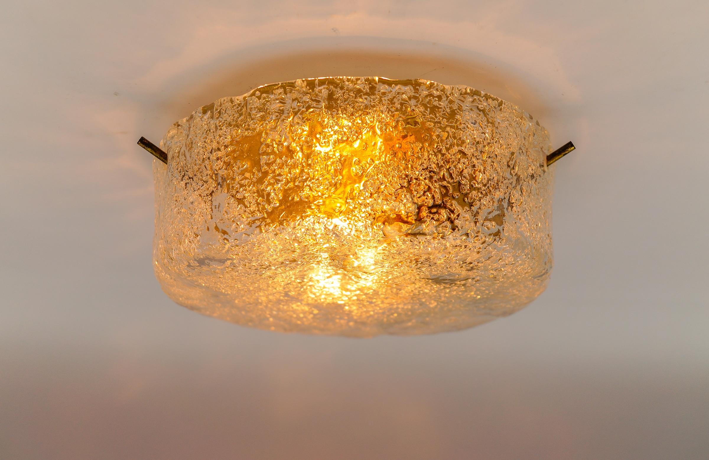 Mid-Century Modern Murano Ice Glass Flush Mount Sconce, Italy, 1960s For Sale