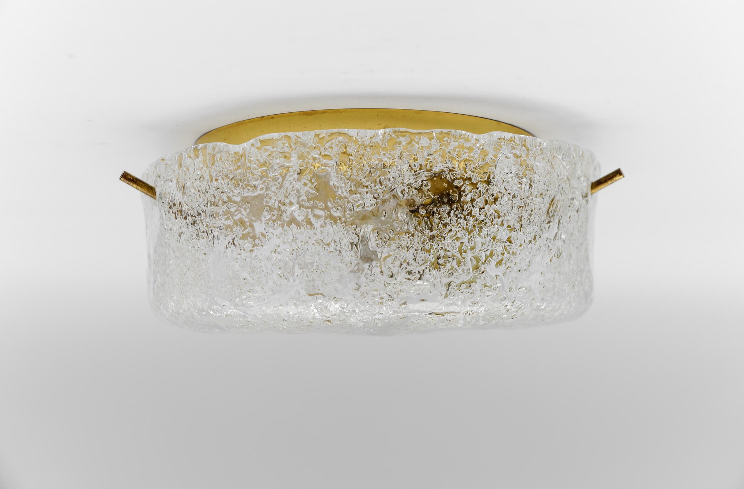 German Murano Ice Glass Flush Mount Sconce, Italy, 1960s For Sale