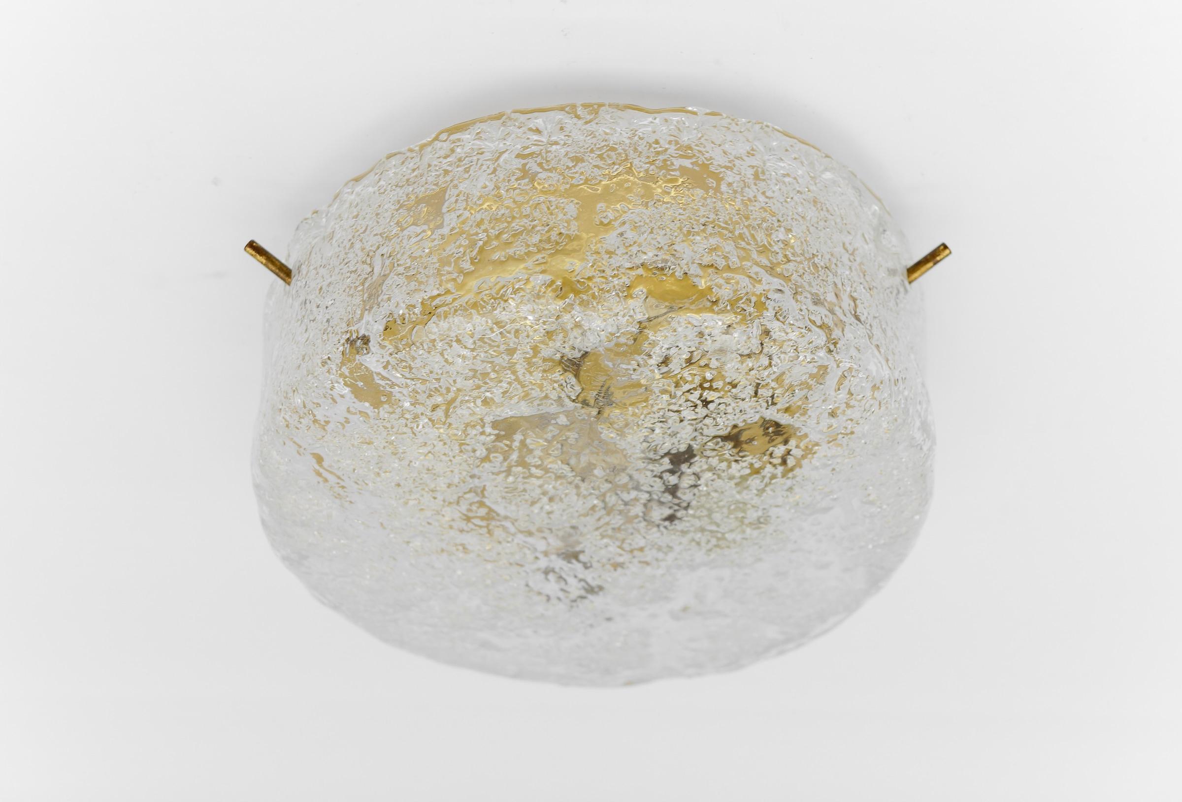 Mid-20th Century Murano Ice Glass Flush Mount Sconce, Italy, 1960s For Sale