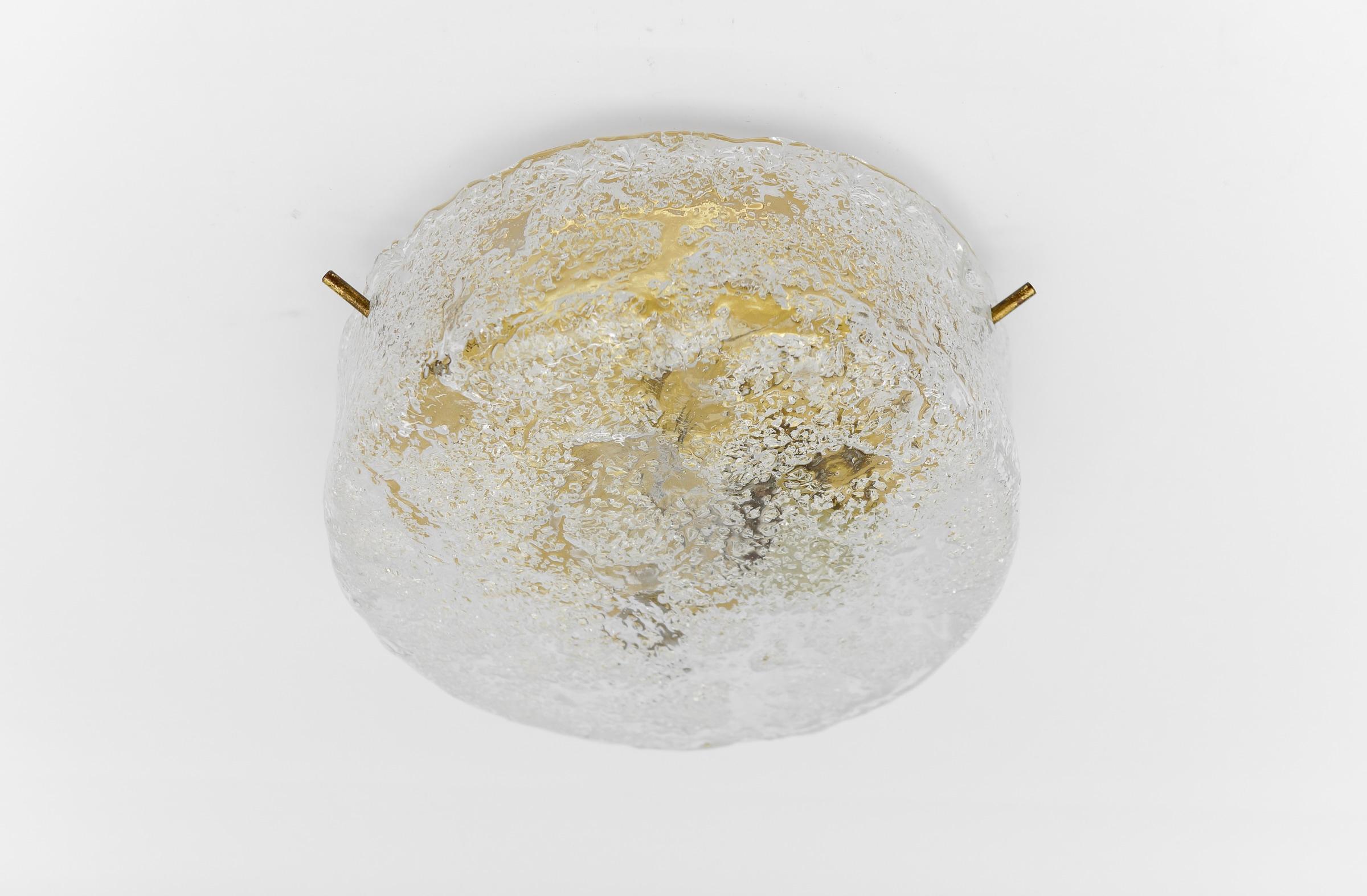 Murano Ice Glass Flush Mount Sconce, Italy, 1960s For Sale 1