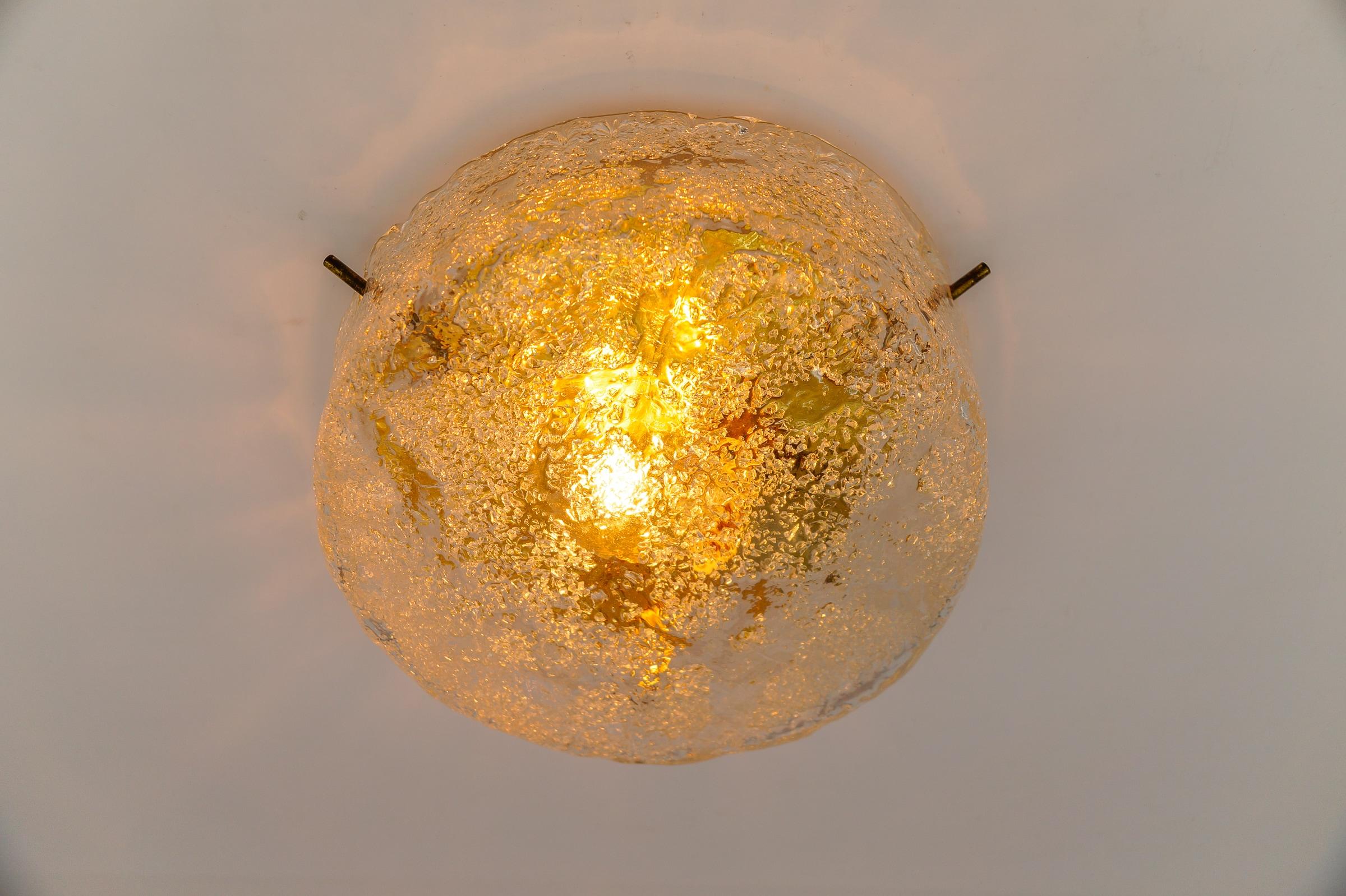 Murano Ice Glass Flush Mount Sconce, Italy, 1960s For Sale 2