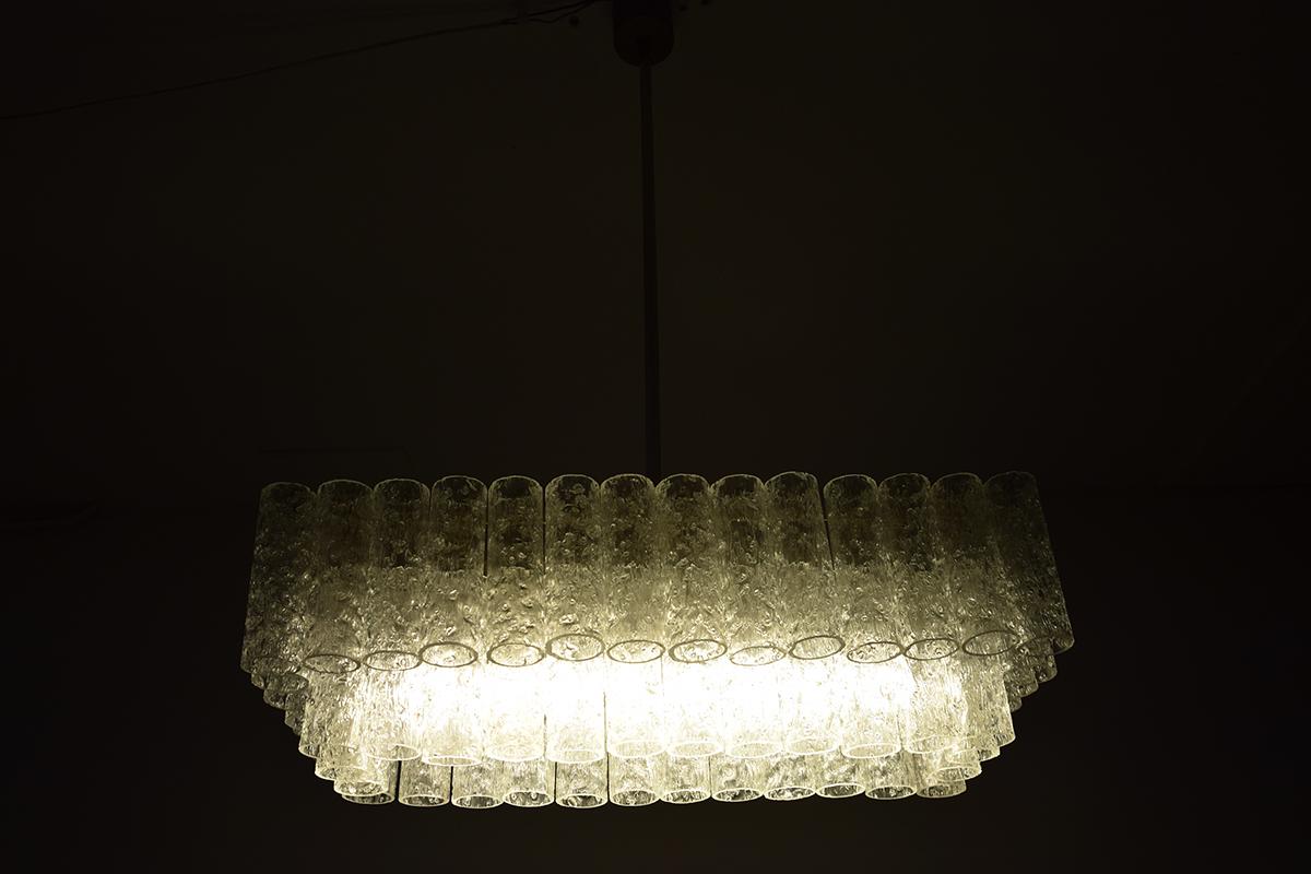 Metal Murano Ice Glass Tubes Chandelier by Doria, Germany, 1960s