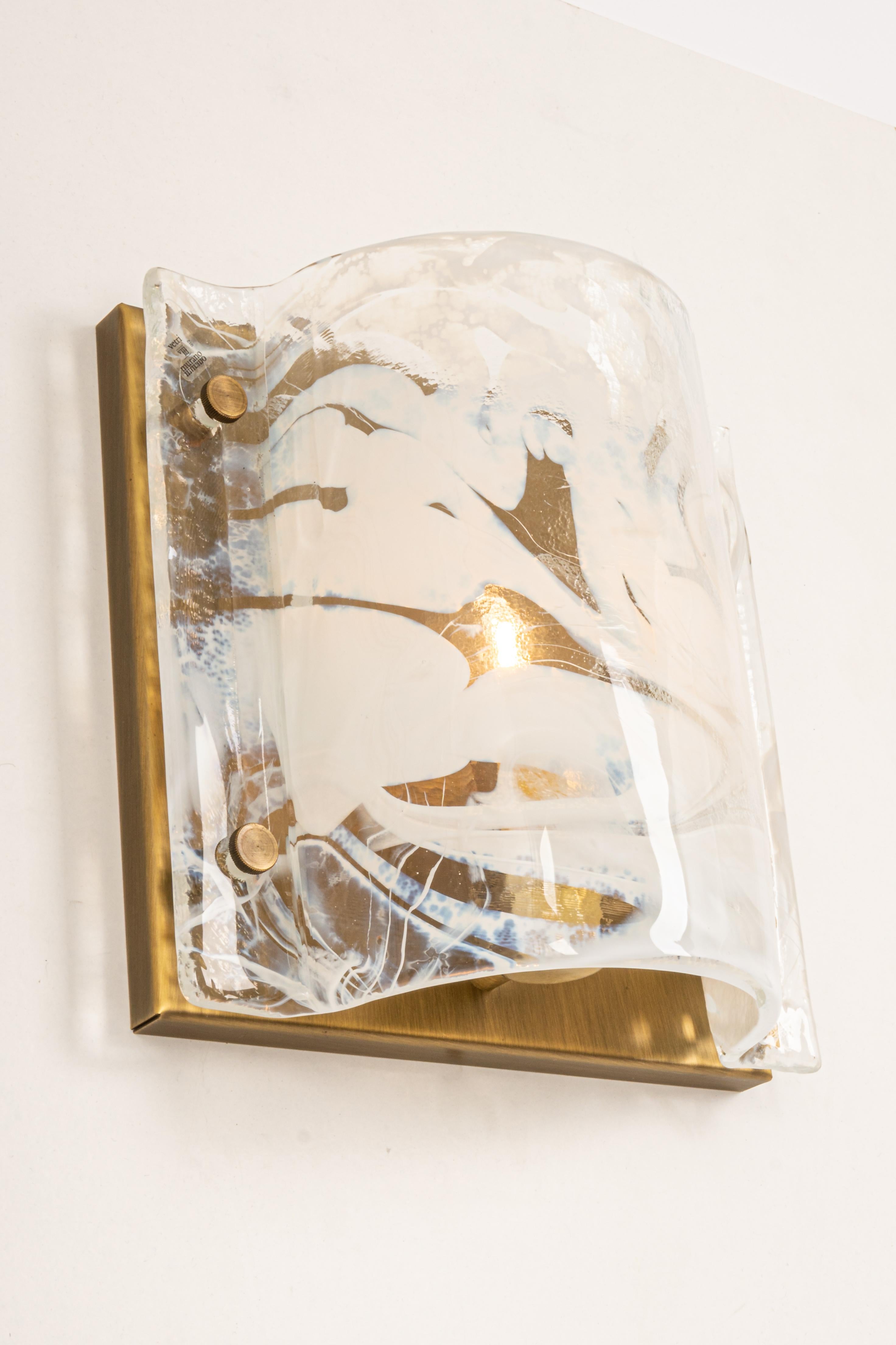 Mid-Century Modern Murano Ice Glass Wall Sconce by Hillebrand, Germany, 1970s For Sale