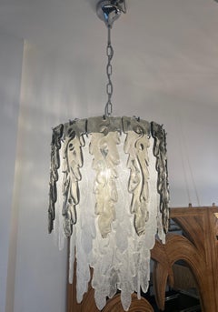 Murano ice white and olive green  leafs chandelier