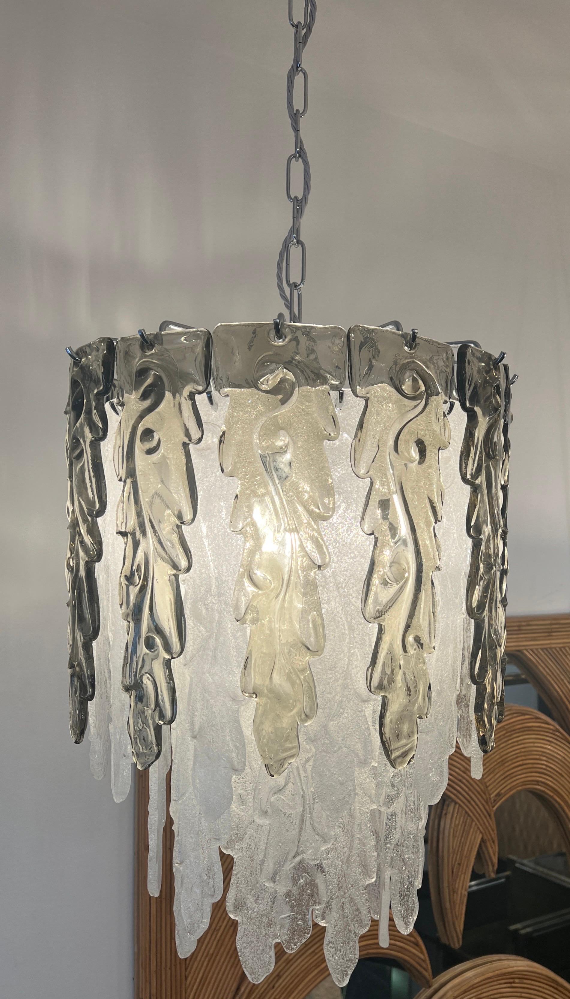 Italian Murano ice white and olive green  leafs chandelier 