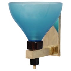 Murano in Style of Vistosi Blown Blu Glass and Brass Wall Light, 1980