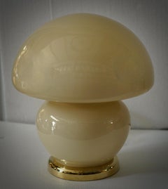 Murano in Style of Vistosi Blown Cream Glass and Brass Table Lamp, 1970
