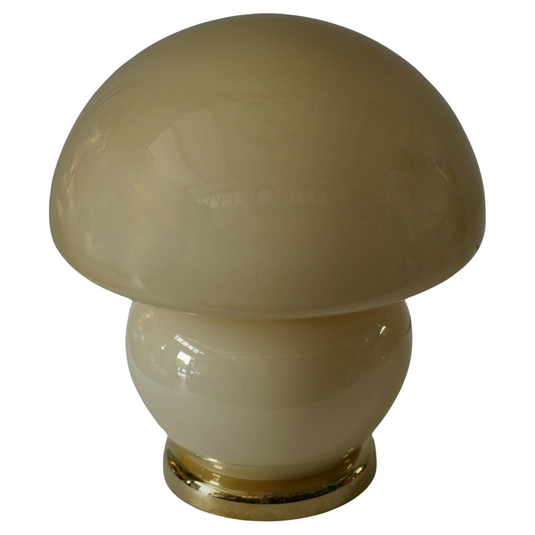 Murano in Style of Vistosi Blown Cream Glass and Brass Table Lamp, 1970