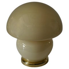Murano in Style of Vistosi Blown Cream Glass and Brass Table Lamp, 1970