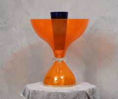 Murano in Style of Vistosi Blown Orange Glass and Brass Table Lamp, 1980
