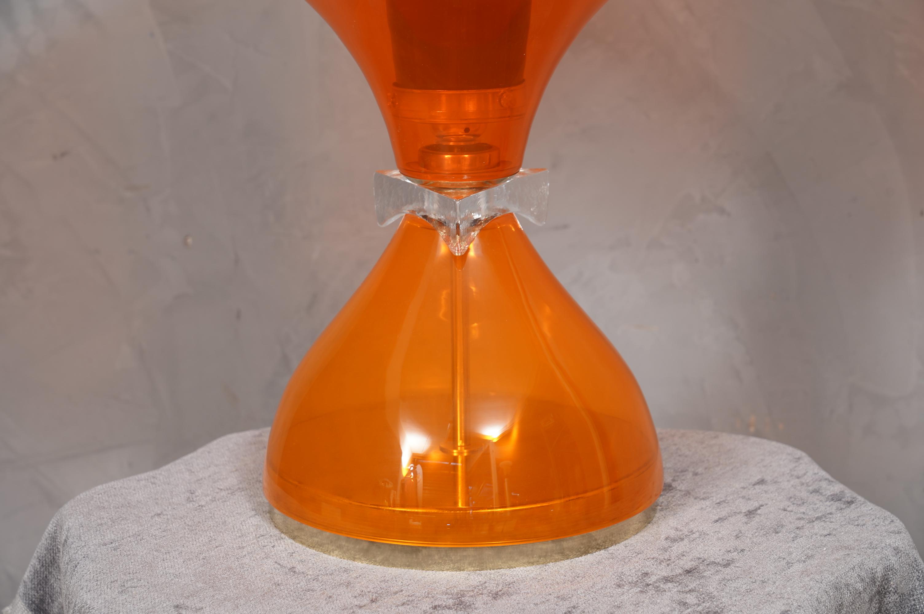 Italian Murano in Style of Vistosi Blown Orange Glass and Brass Table Lamp, 1980 For Sale