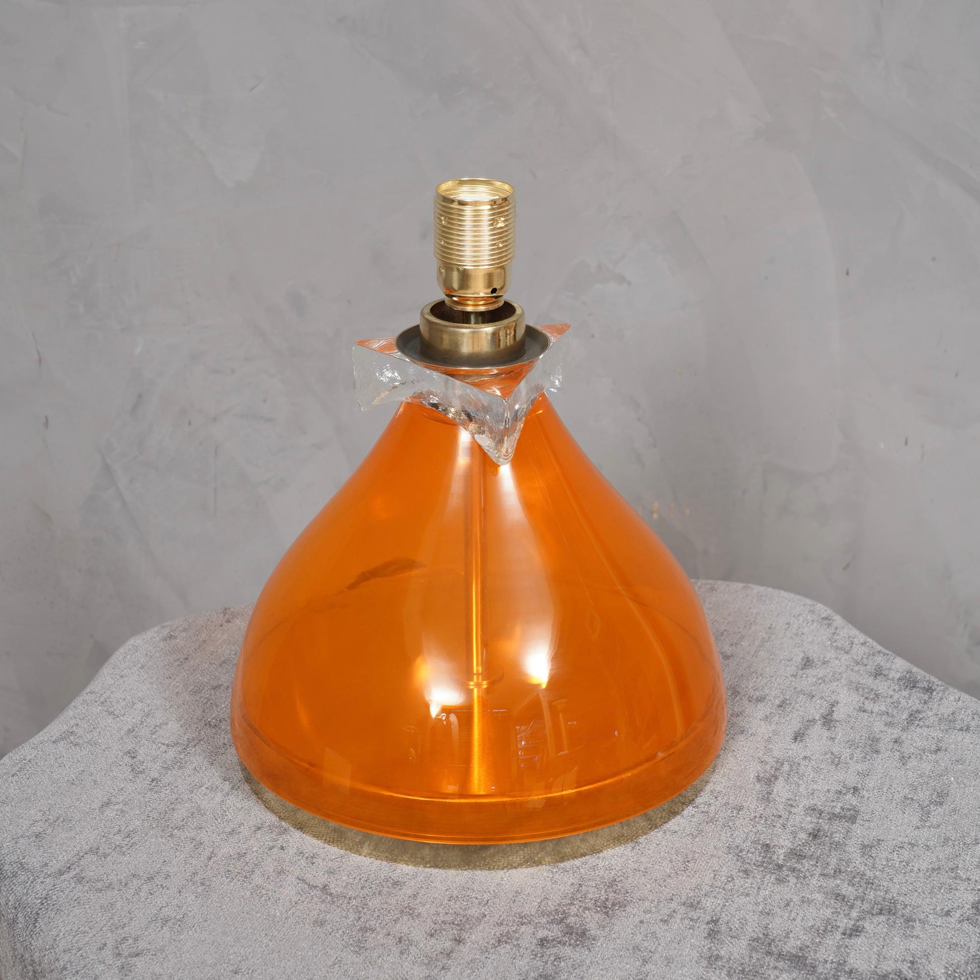 Murano in Style of Vistosi Blown Orange Glass and Brass Table Lamp, 1980 For Sale 2