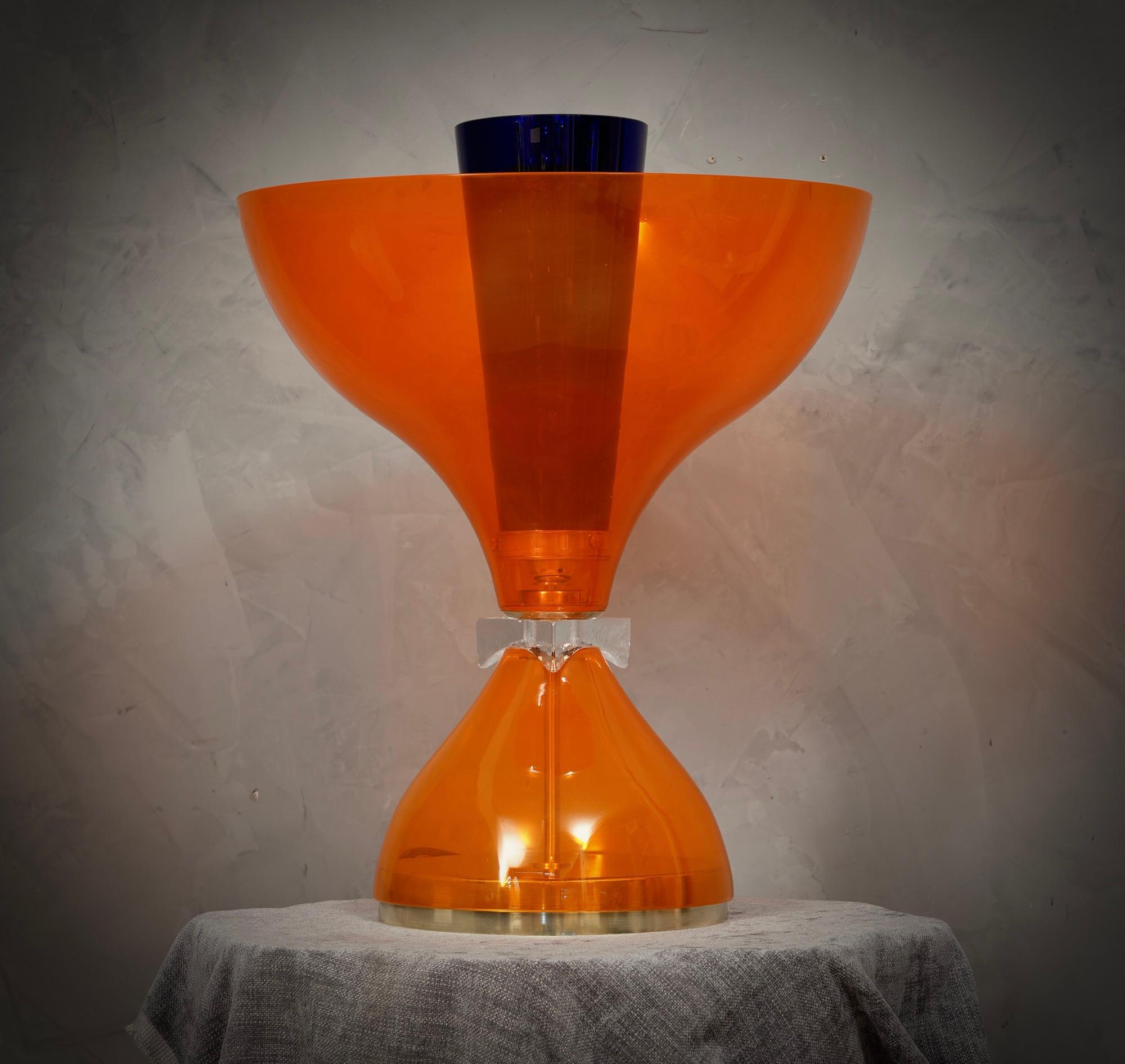Lampe de bureau de Murano en verre orange soufflé Vistosi et laiton, 1980 en vente 2