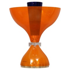 Murano in Style of Vistosi Blown Orange Glass and Brass Table Lamp, 1980
