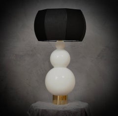 Murano in Style of Vistosi Blown White Glass and Brass Table Lamp, 1980