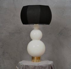 Murano in Style of Vistosi Blown White Glass and Brass Table Lamp, 1980