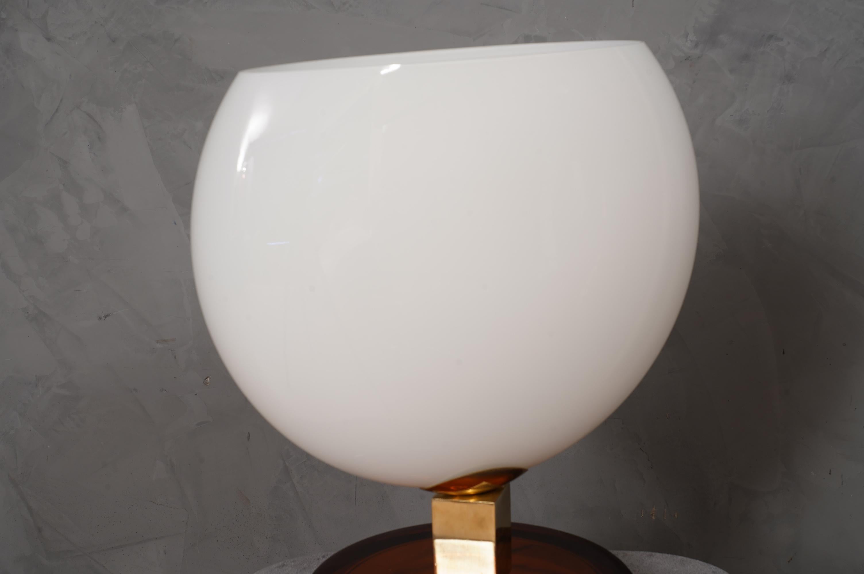 Italian Murano in Style of Vistosi Blown White Glass and Brass Table Lamp, 1980