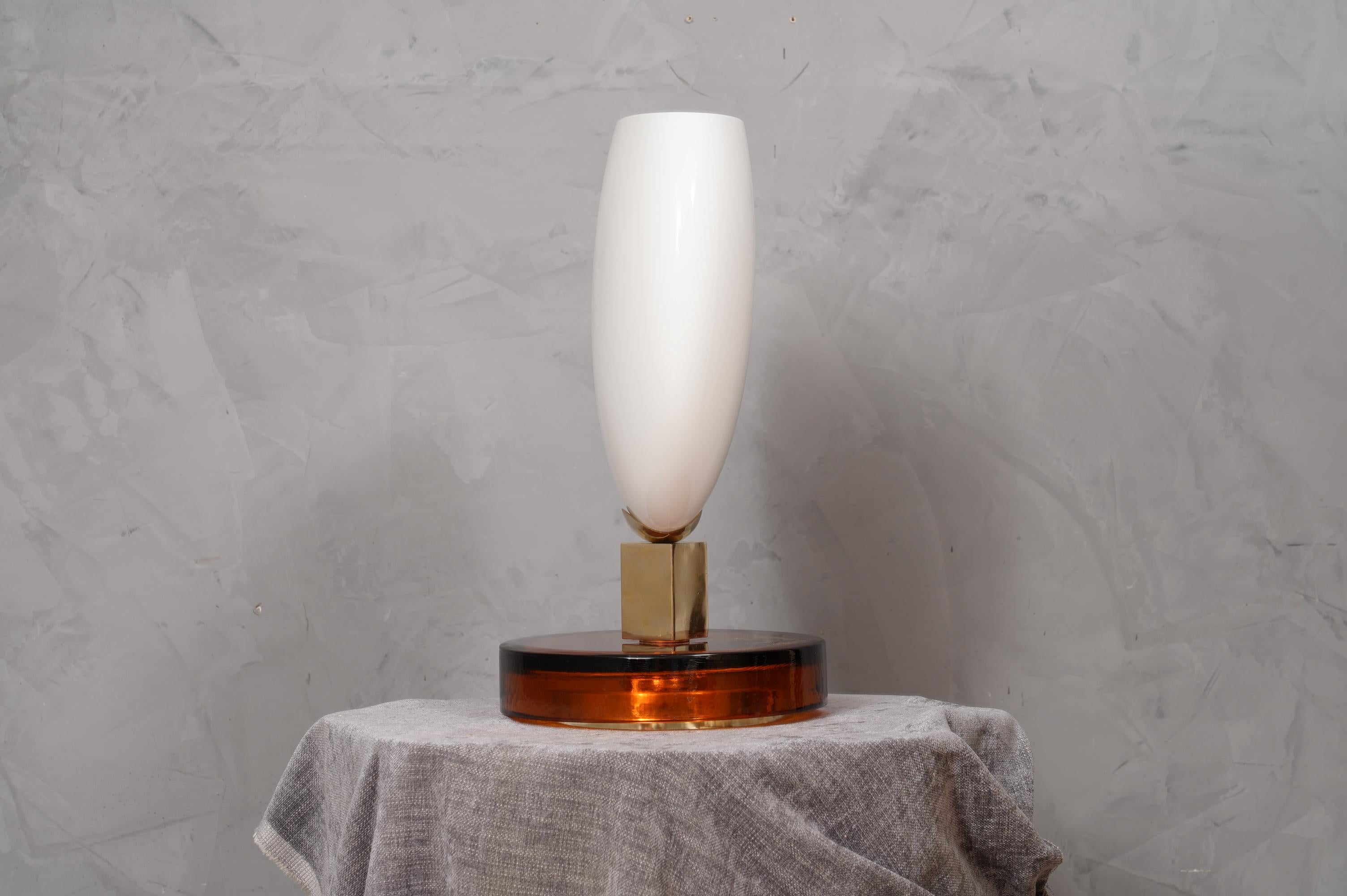 Late 20th Century Murano in Style of Vistosi Blown White Glass and Brass Table Lamp, 1980