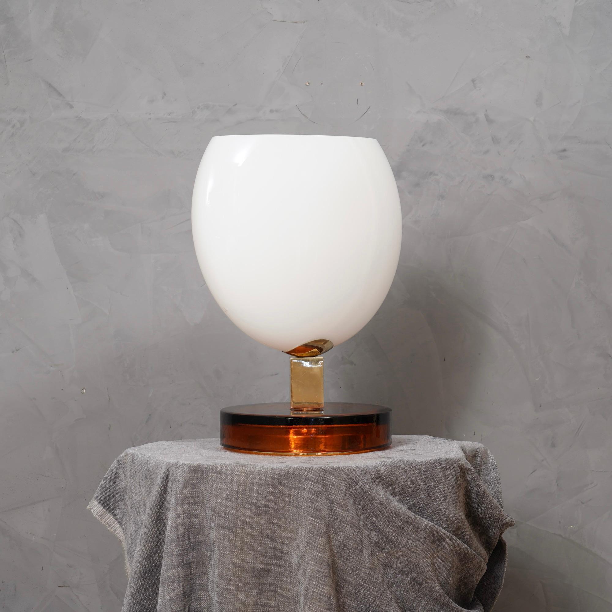Murano in Style of Vistosi Blown White Glass and Brass Table Lamp, 1980 1