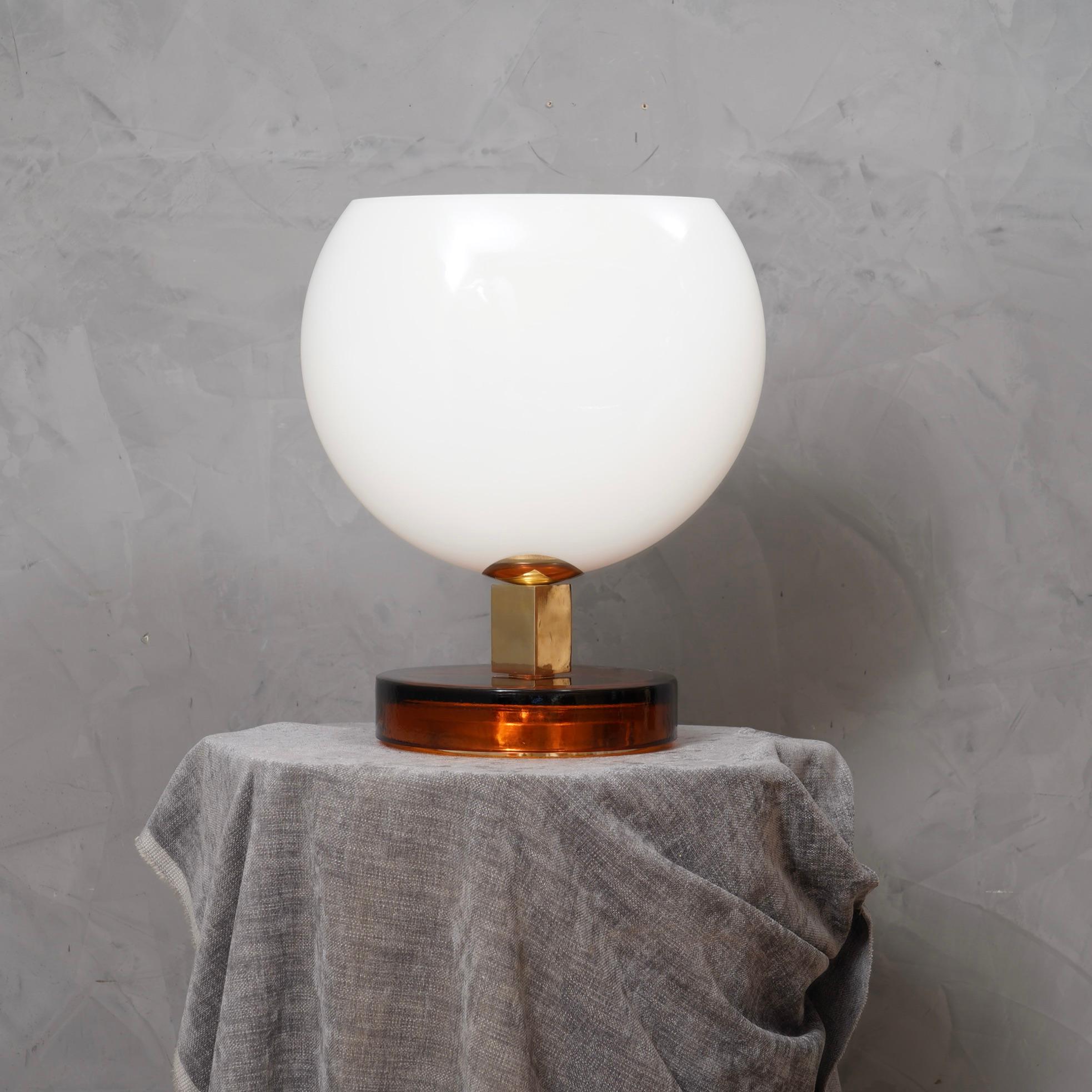 Murano in Style of Vistosi Blown White Glass and Brass Table Lamp, 1980 2