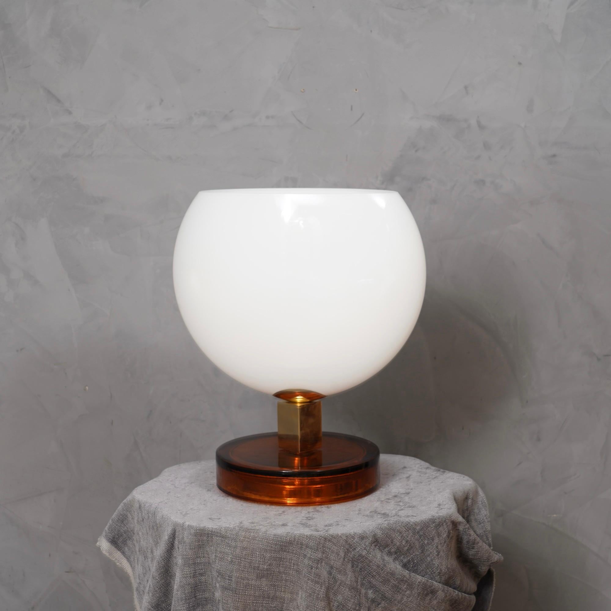 Murano in Style of Vistosi Blown White Glass and Brass Table Lamp, 1980 3