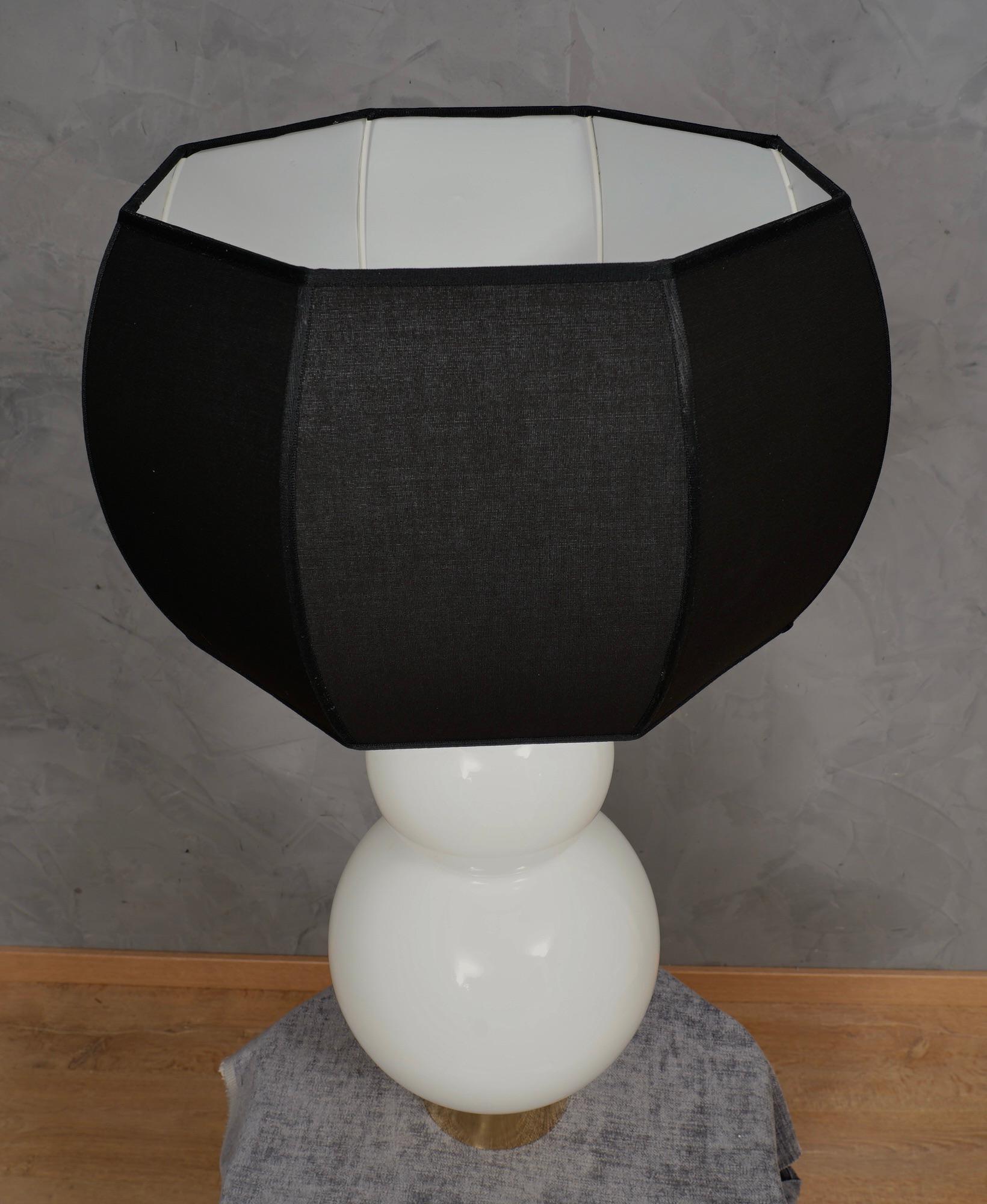 Murano in Style of Vistosi Blown White Glass and Brass Table Lamp, 1980 For Sale 2