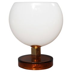Murano in Style of Vistosi Blown White Glass and Brass Table Lamp, 1980