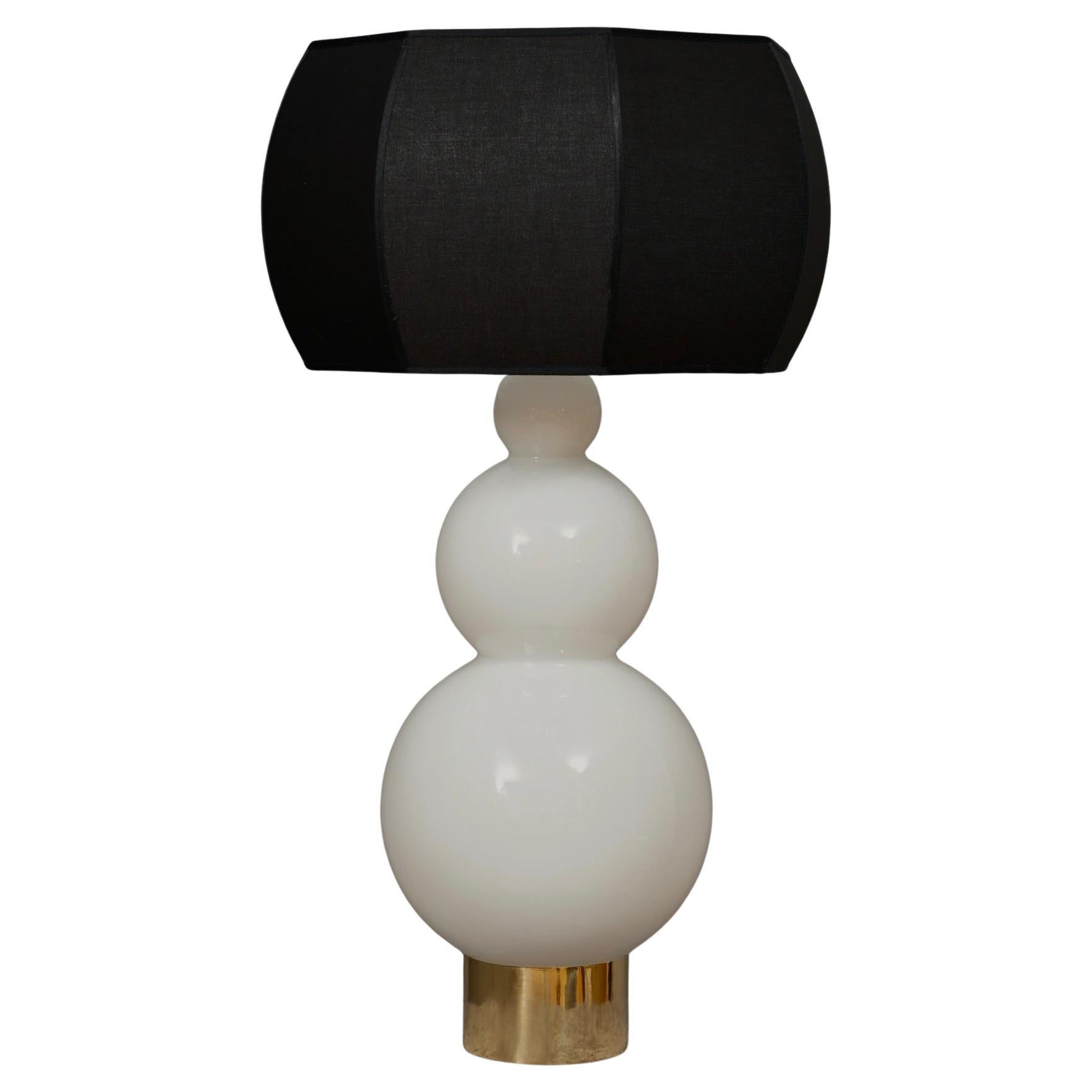Murano in Style of Vistosi Blown White Glass and Brass Table Lamp, 1980