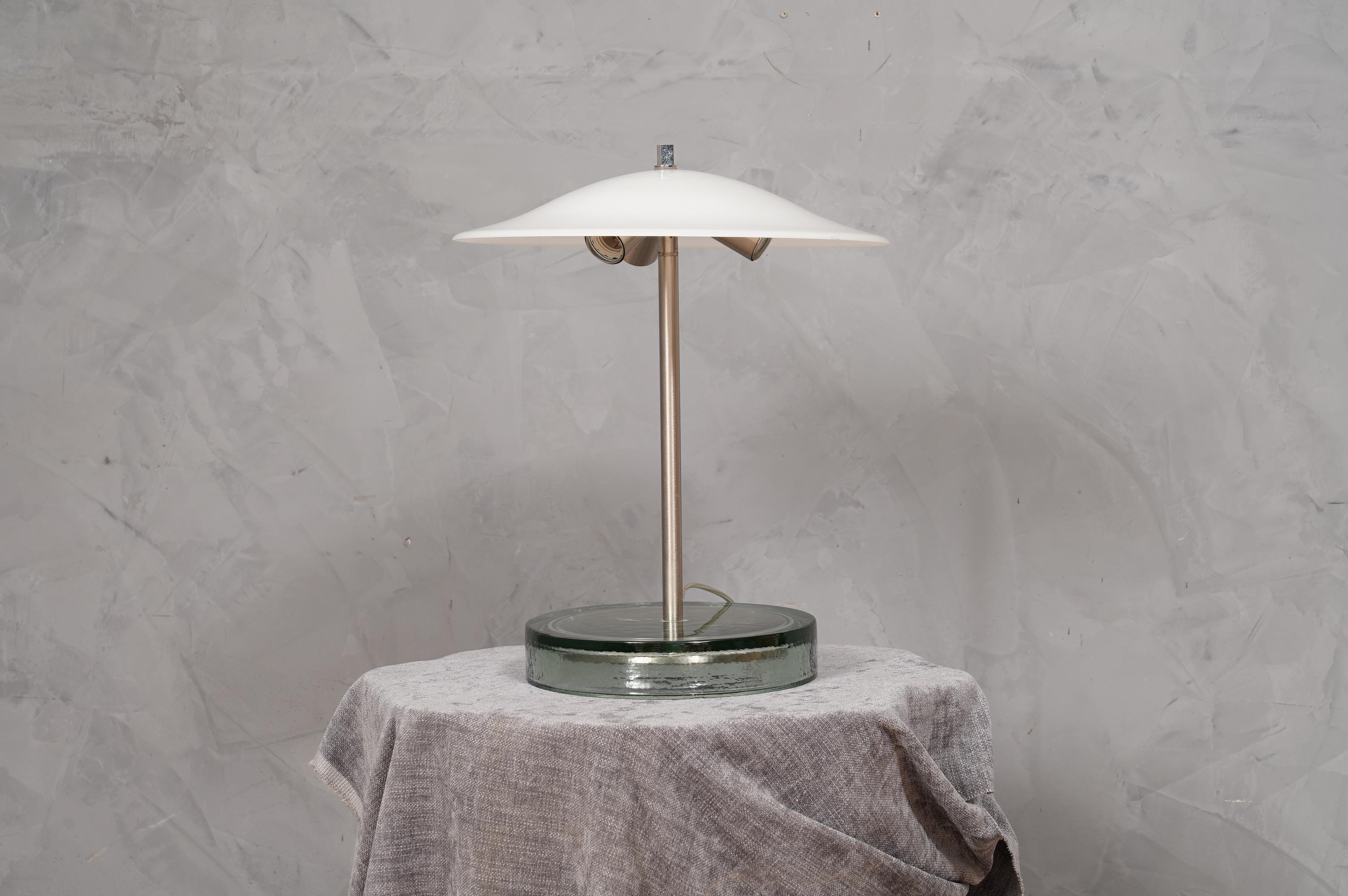 Mid-Century Modern Murano in Style of Vistosi Blown White Glass and Steel Table Lamp, 1980 For Sale