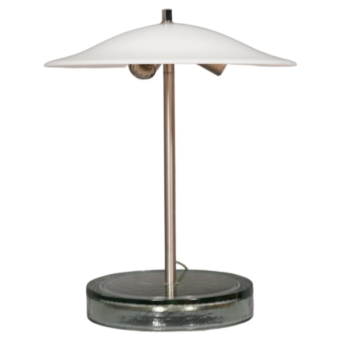 Murano in Style of Vistosi Blown White Glass and Steel Table Lamp, 1980 For Sale