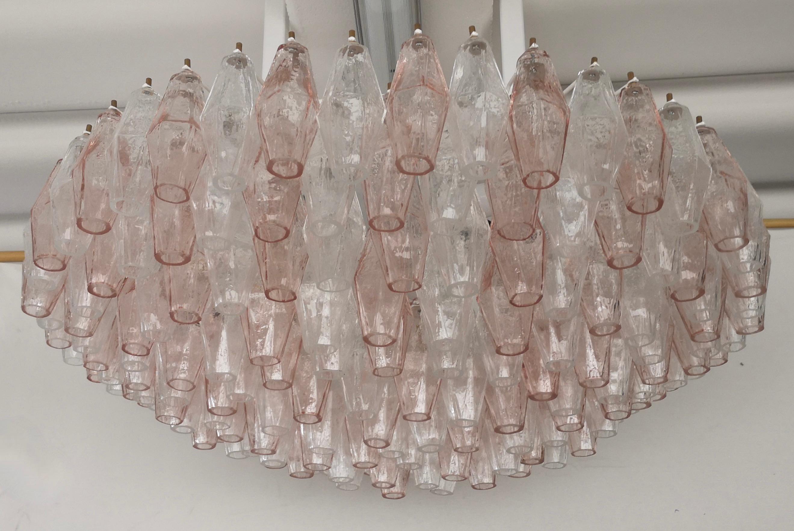 Italian Murano in the Style of Venini Round Pink Polyhedra Chandelier, 2000 For Sale