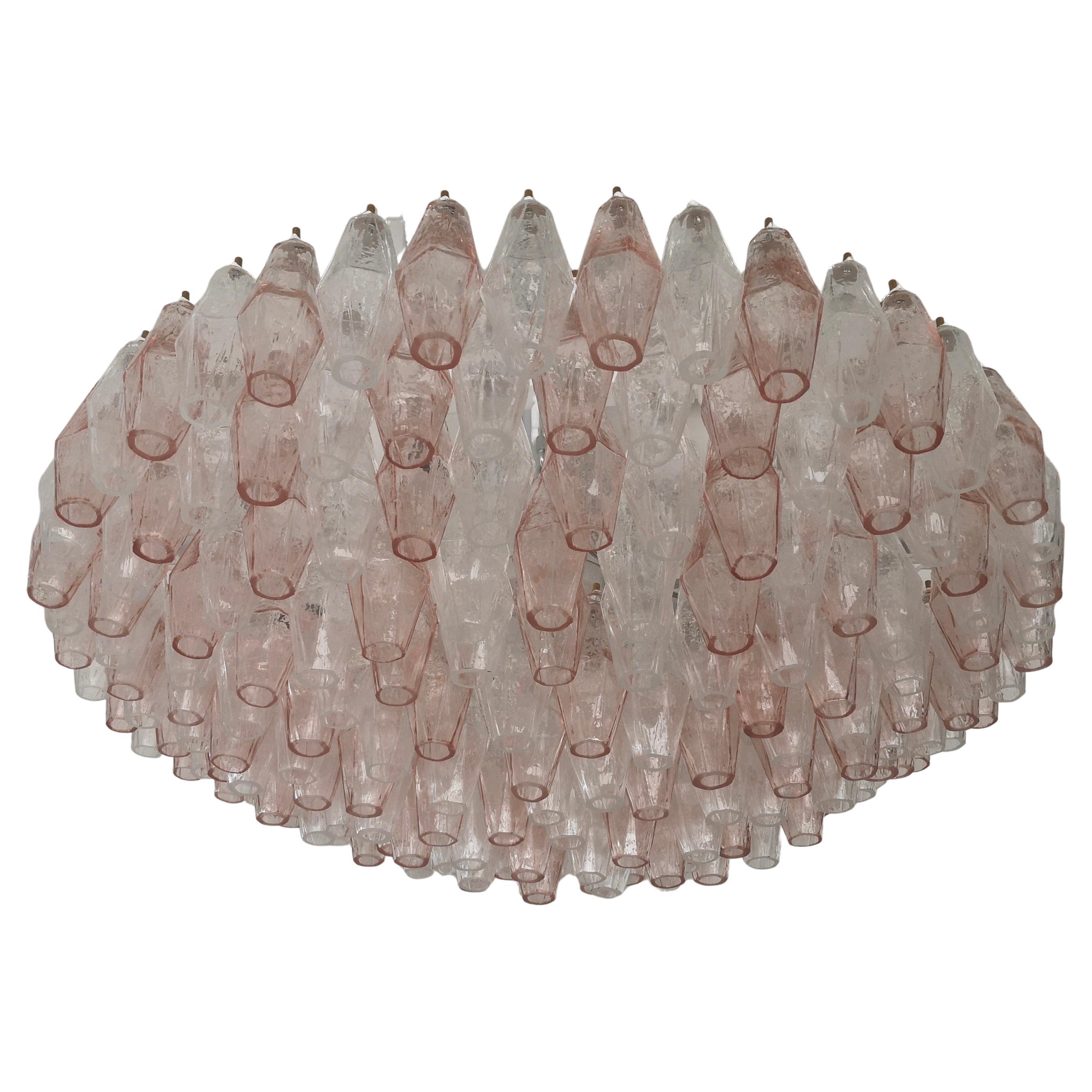 Murano in the Style of Venini Round Pink Polyhedra Chandelier, 2000 For Sale